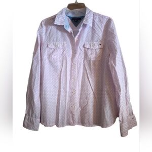 Tommy Hilfiger Pink White Geometric Long Sleeve Cotton Button Down Size XL